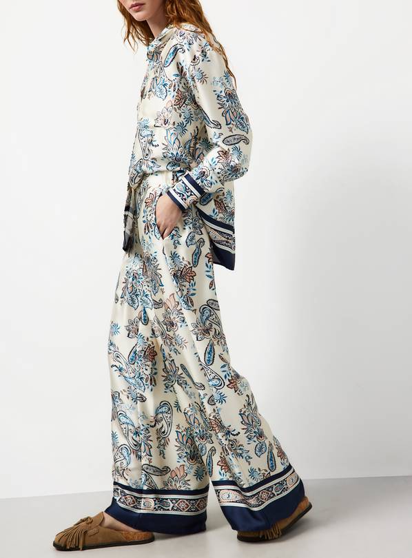 Cream Paisley Scarf Print Wide Leg Co-ord Trousers 18
